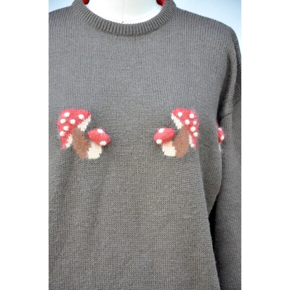 Vintage Mushrooms Psychedelic Sweater Fall Winter Woodland Gypsy Boho S M - Picture 2 of 10
